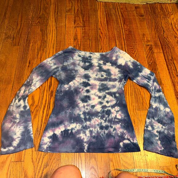 VINTAGE NEW 90's Y2K BOUTIQUE TIE DYE BELLSLEEVE TOP TEE HAND DYED COTTON S - Picture 2 of 5